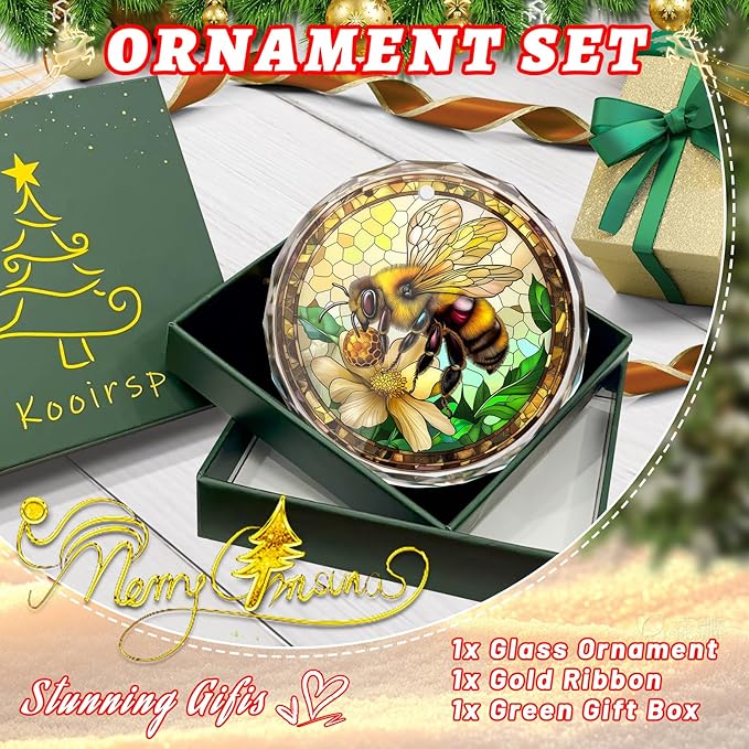 Stained Glass Bee Ornament - Christmas Tree Decoration, Gift Idea