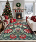 GarveeHome Floral Botanical Washable 9x12 Area Rug for Living Room Soft Grey Green Vintage Boho Cottage Large Rugs Low Pile Carpet for Bedroom Dining Nursery Rug