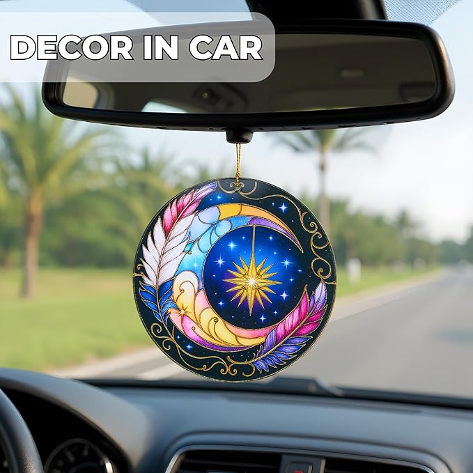 Sun and Moon Decor Decorative Ornament for Christmas Ornaments, Celestial Decor Round Acrylic Hanging, Stained Glass Effect Window Hanging Style, Thanksgiving Gifts, Moon Gifts for Women