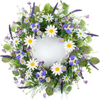 22 Inches Summer Wreath Rustic Summer Wreaths for Front Door Spring Flower Wreath Farmhouse Spring Floral Wreaths with Blue Phalaenopsis Orchid for Window Wall Porch Indoor Decoration