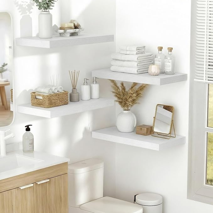 Vivelove 10 in Deep Floating Shelves for Wall, 16" x 10.2" x 1.5" Shelves for Room Wall Mounted, 1.5 Inch Thick Shelf for Bathroom Bedroom Kitchen Book Room, Modern Farmhouse Decor, Set of 2, White