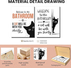 MUWAK Funny Welcome to the Bathroom Slogan Wall Art Set of 2 – Cat will Be With You Shortly Canvas Prints, Funny Bathroom Sign Pictures Wall Decor for Restroom, Washroom – 12x16in