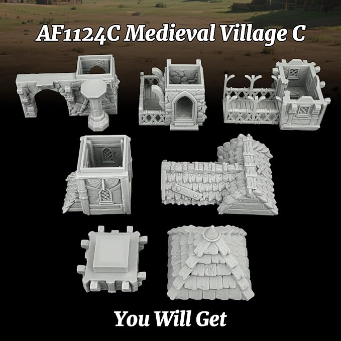 Tudor Style Village Home Tabletop Scenery – 25mm Scale High-Detail Unpainted Terrain for DND Bundle, Dungeons and Dragons RPG Accessory – Medieval Village C AF1124C