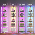 TUTOTAK Corner Shelf with LED Light, 6-Tier Corner Bookshelf for Small Space, Narrow Display Corner Shelf Stand with Storage Rack, for Living Room, Bedroom, Pink BS08BP006L