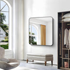 BONEWEI 36x40 inch Bathroom Mirror,Black Rectangle Mirror,Wall Mounted Bathroom Frame Vanity Mirror with Round Corner for Bedroom Living Room,Entryway Hangs Horizontal or Vertical