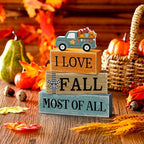 4 Pcs Thanksgiving Decoration for Home Fall Truck Decor Fall Tiered Tray Decor Rustic Wooden Truck Block Sign Gift Thanksgiving Centerpiece Autumn Table Decorations for Harvest Party Kitchen Home