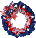 XKCL Patriotic Burlap Wreaths, 20 Inch 4th of July Wreath for Front Door Decorations Memorial Day Wreath Handcrafted American Flag Printed (Bule＆red)
