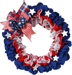 XKCL Patriotic Burlap Wreaths, 20 Inch 4th of July Wreath for Front Door Decorations Memorial Day Wreath Handcrafted American Flag Printed (Bule＆red)