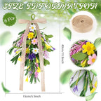 6 PCS Spring Summer Teardrop Swag with Bow Artificial Wildflower Sconce Lighting Swag Wreath Lavender Daisy Wisteria Candlestick Wreath Green Eucalyptus Floral Swag for Wall Cabinet Chandelier Decor