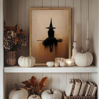 Framed Vintage Witch Wall Art, Minimalist Halloween Witch Canvas Prints, Spooky Gothic Dark Academia Witches Painting, Rustic Aesthetic Halloween Wall Decor for Bedroom Living Room 12x16 inch