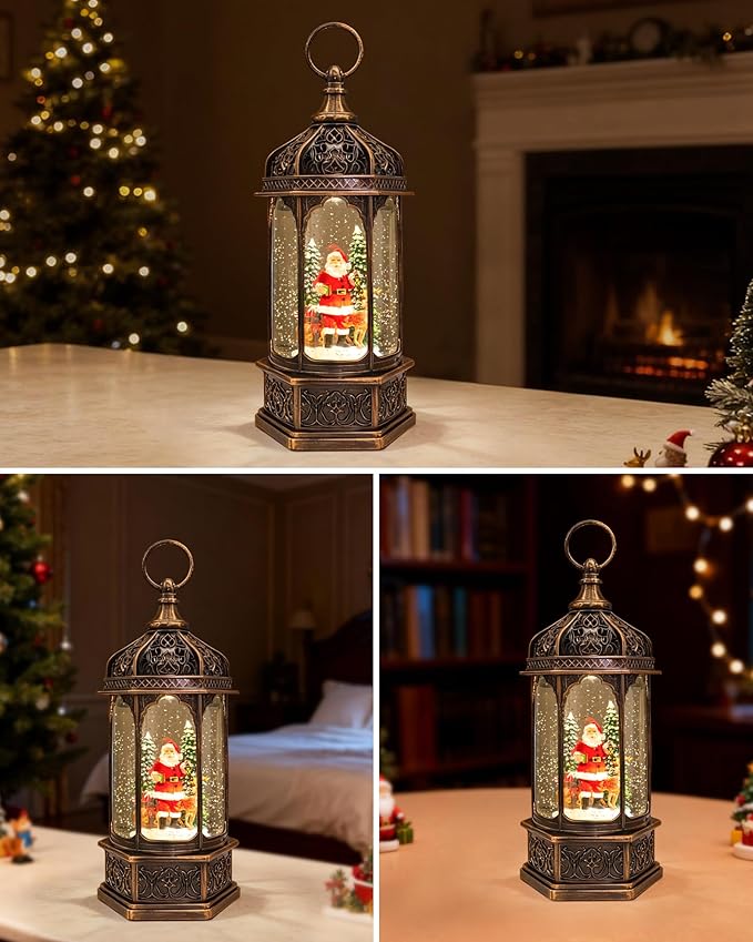 Extra Large Christmas Snow Globes Christmas Lantern, 12.99" Musical Snow Globe with 8 Songs, Santa Snowglobe for Kids Adults, 6H Timer Dual Power, Lighted Christmas Decorations Indoor Gifts