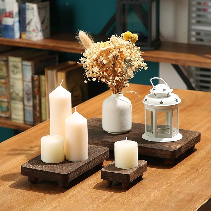 Maitys 3 Pcs Wooden Risers for Display Pedestal Stand Wooden for Decor Farmhouse Vintage Rustic Stackable Kitchen Stand Tray Riser, 3 Sizes(12 x 6.7, 8 x 4.7, 4 x 2.8 in,Brown)
