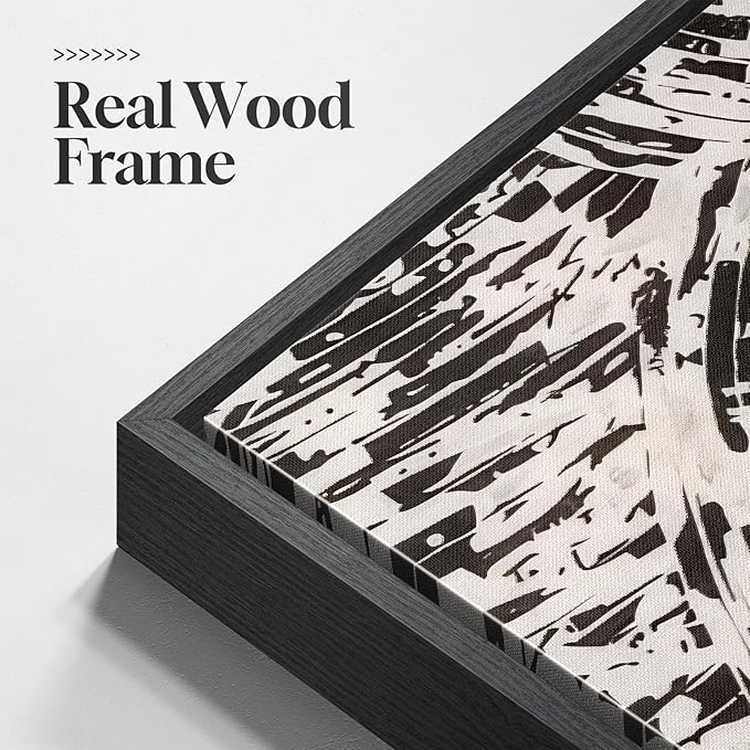 Framed Black and White Abstract Wall Art, 1 Piece Square Modern Canvas Prints Paintings, Minimalist Abstract Brush Pictures for Bedroom Dining Room Living Room Lounge Bathroom Wall Decor 24x24 In