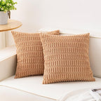 Aegero Pack of 2 Corduroy Decorative Throw Pillow Covers 18x18 Inch Soft Striped Pillow Covers Modern Farmhouse Home Decor for Sofa Living Room Couch Bed（Apricot）