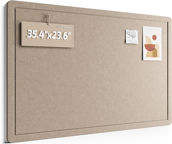 Fluxynara Bulletin Board,35.4" x 23.6" Cork Board Alternative with 12 Safe Removable Adhesive Tabs, Foldable Felt Pin Board for Home Office, Classroom, Bedroom,Entryway for Walls—Taupe