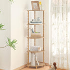 MaxSmeo Corner Bookshelf, 5-Tier Corner Shelf Stand, Modern Corner Plant Shelves with Storage, for Bedroom, Bathroom, Kitchen, Living Room (Rustic Walnut)