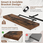 40 Inch Long Floating Shelves for Wall 2 Pack, 12"D Wood Grain Bathroom Shelves with Invisible Brackets, Easy Install Engineered Wood Storage Shelves for Kitchen, Living Room, Bedroom, Rustic Brown