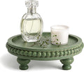 EOSAHR Round Pine Wooden Riser for Home Decor - Beaded Decorative Tray for Coffee Table - Wood Riser for Small Plant Stand & Sink Sponge Holder, Perfume Display Stand (Green)