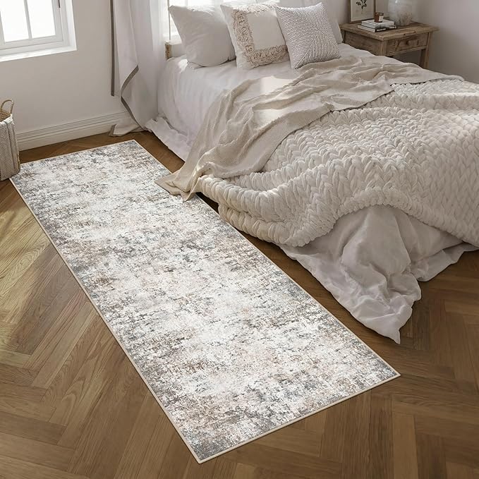 Washable Area Rug 3x10 Entryway Rug: Washable Modern Abstract Soft Thin Rug Indoor Floor No Slip Carpet for Bedroom Dining Room Farmhouse Nursery Home Office - Brown Grey