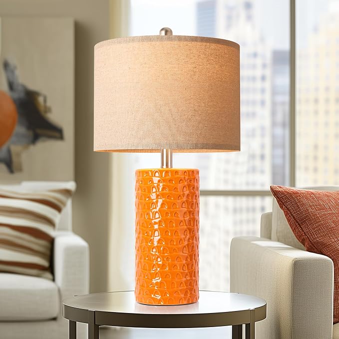 PARTPHONER 23" Modern Ceramic Table Lamp Set of 2, Table Lamps for Living Room, Rustic Farmhouse Bedside Lamps Nightstand lamp for Bedroom, Desk Lamp for End Table Home Decor Orange