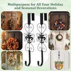 2 Pcs Wreath Hangers for Front Door Heavy Duty Metal Wreath Hook 15.5 Inch Door Hanger Elegant Design Decor Wreaths Hanger for Easter Christmas Indoor Outdoor (Black)