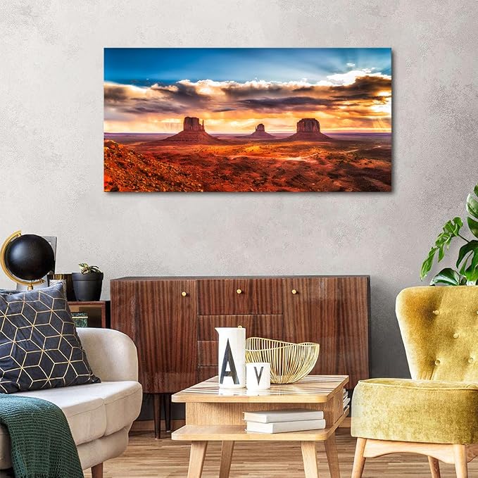 Monument Valley Wall Art Arizona Nature Landscape Living Room Wall Decor American National Park Posters Sunset Desert Scenery Canvas Prints Painting Artwork for Bedroom Office Home Decoration 24x48"