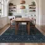Lahome Black Area Rug for Living Room 8x10,Boho Washable Thin Carpets for Office Decor,Vintage Rubber Backed Non Slip Rug for Bedroom Dorm Apartment Hardwood Floors