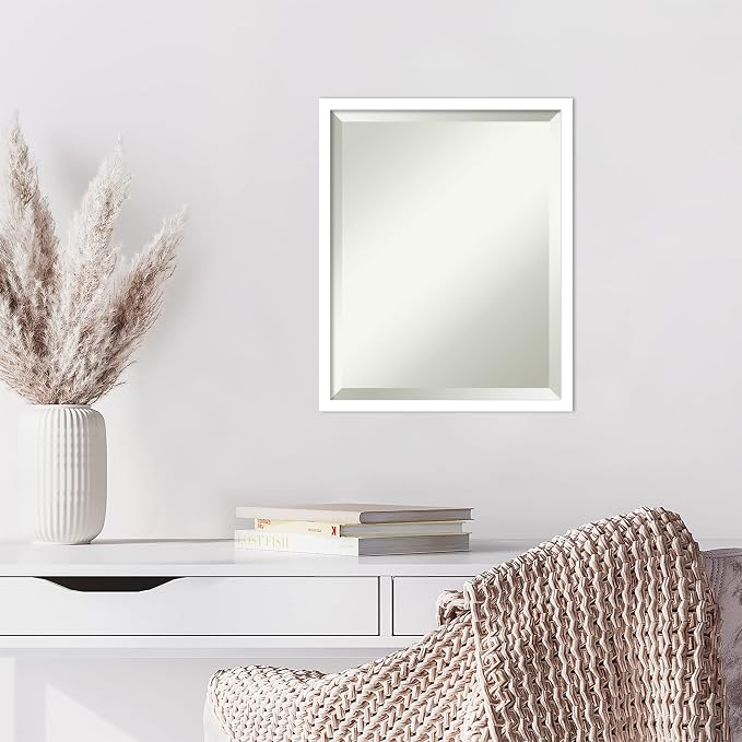 Amanti Art White Wall Mirror 21x17 Svelte White Rectangle Bathroom Mirror for Wall Decor Living Room, Small Modern Wood Frame, Hangs Horizonally and Vertically, Bathroom Decor, Beveled Edge