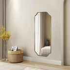 ANDY STAR 18" x 48" Full Length Wall Mirror, Large Brushed Gold Bathroom Mirror for Wall, Scalloped Corner Rectangle Body Mirror for Floor and Leaning