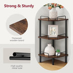 Tajsoon Corner Shelf Stand, 3 Tier Industrial Corner Shelves, Multipurpose Standing Display Shelf, Corner Shelving Unit for Bedroom, Living Room, Office, Kitchen, Rustic Brown