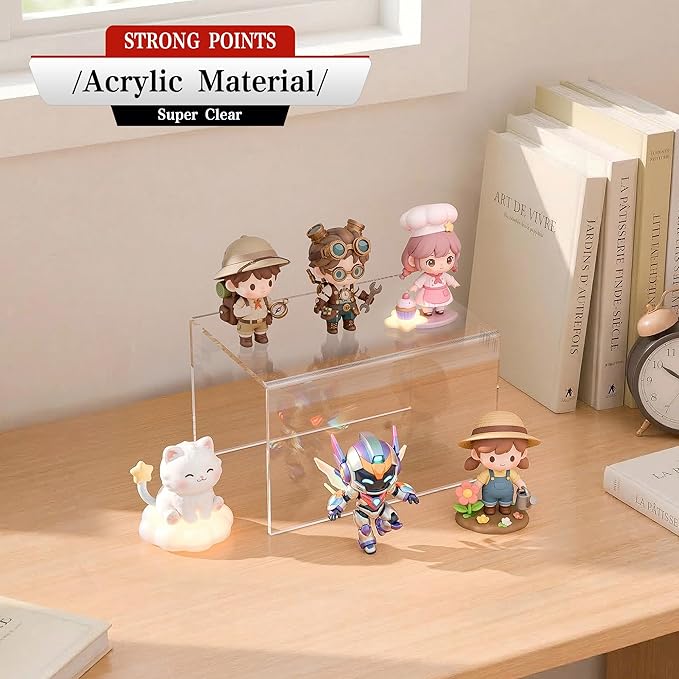 Sezanrpt Acrylic Shelf Riser 8x5.5x5 pack of 2, Countertop Acrylic Display Storage Organizer for Funko Pop Figure, Cosmetics, Bags, Shoes, Toys, Collectibles, 8x5.5x5 Inch