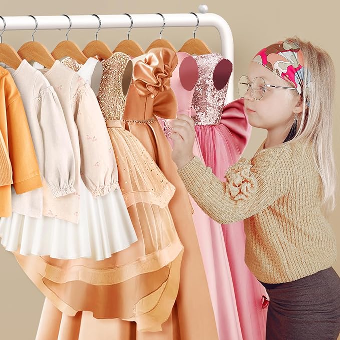 Kids Clothing Rack - Dress Up Clothes Rack - Baby Toddler Closet - Mini Freestanding Coat Racks with 2 Fabric Shelves - Small Kids Costume Wardrobe - Garment Rack for Hanging Clothes Organizer