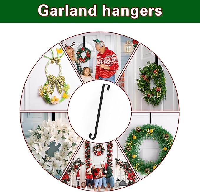 15" Wreath Hanger,Christmas Decorations, for Front Door, Indoor or Outdoor Over The Door Wreath Hook Hanger for Easter Spring Halloween Xmas Wreath Decorations, Steel Material, 20lb Load Bearing