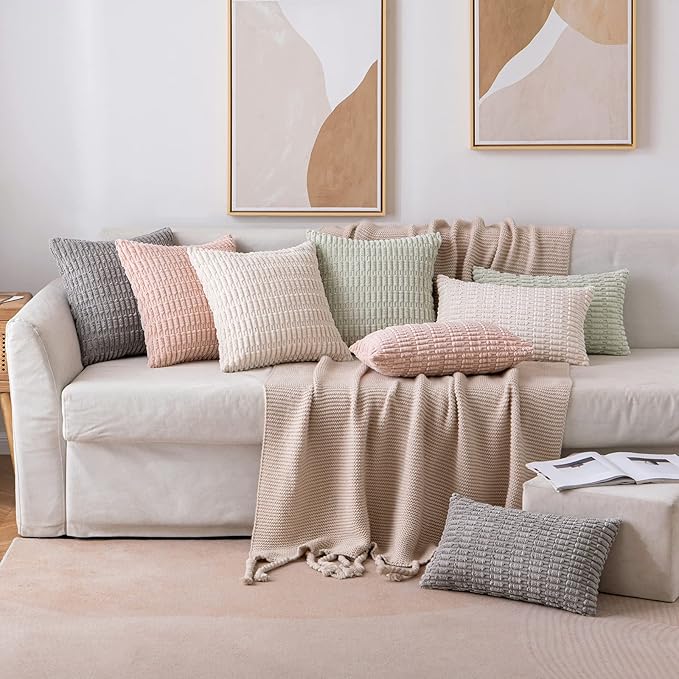 MIULEE Pack of 2 Corduroy Decorative Throw Pillow Covers 12x20 Inch Soft Boho Striped Pillow Covers Modern Farmhouse Home Decor for Spring Sofa Living Room Couch Bed Pink