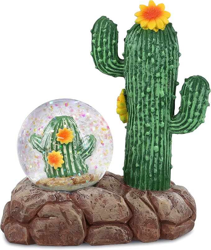 CoTa Global Cactus Snow Globe - Magical Rainbow Water Globe Figurine with Sparkling Glitter, Collectible Novelty Ornament for Home Decor, for Birthdays, Christmas, and Valentine - 45mm