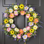 VioletEverGarden Spring Wreaths for Front Door 22 Inch Spring Wreath 6 Colors Summer Wreath with Lavender Daisy and Eucalyptus for Indoor Outdoor Holiday Celebration