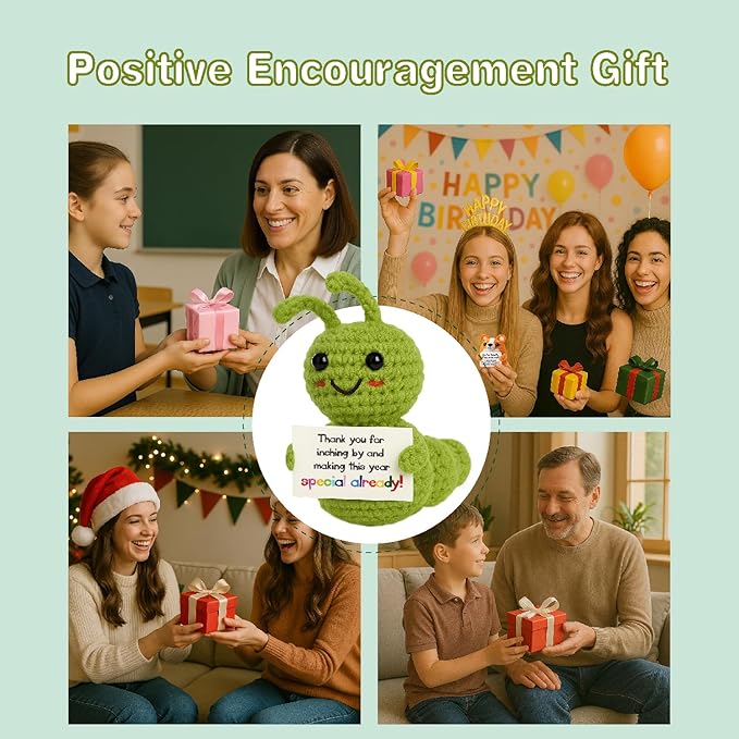 Caterpillar Thank You Gift – Mini Handmade Crochet with Appreciation Card – Funny Small Present for Teachers Coworkers Volunteers – You Made This Year Special!
