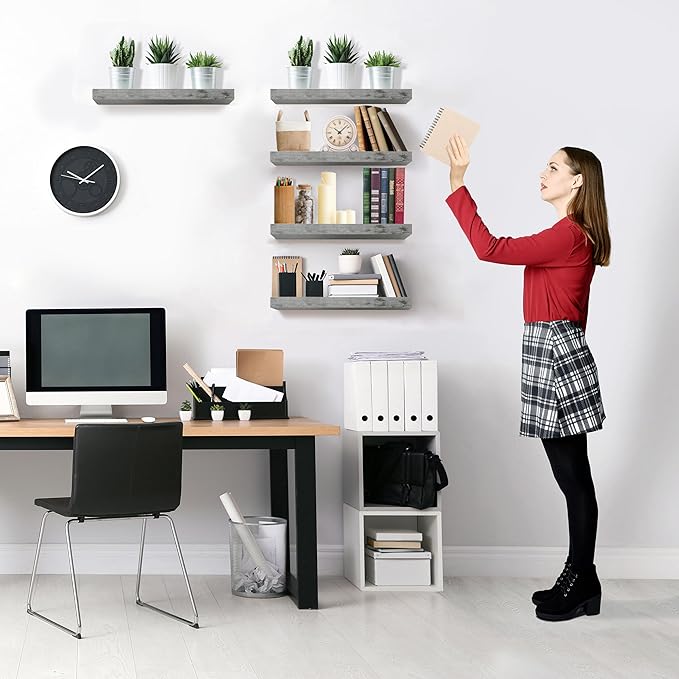 Sorbus Floating Shelves for Wall – 16 Inch Floating Shelf for Kitchen, Bedroom, Living Room, Bathroom, Home & Wall Decor - Mounted Bathroom Shelves with Invisible Brackets (Grey, 5 Pack)