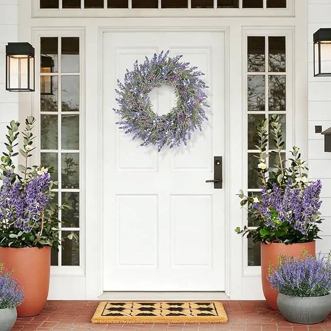 Large Summer Wreaths for Front Door Lavender Wreath for Front Door Spring Easter Artificial Farmhouse Wreaths for Wall Window Party Wedding Porch Room Home Decor(24 Inch)