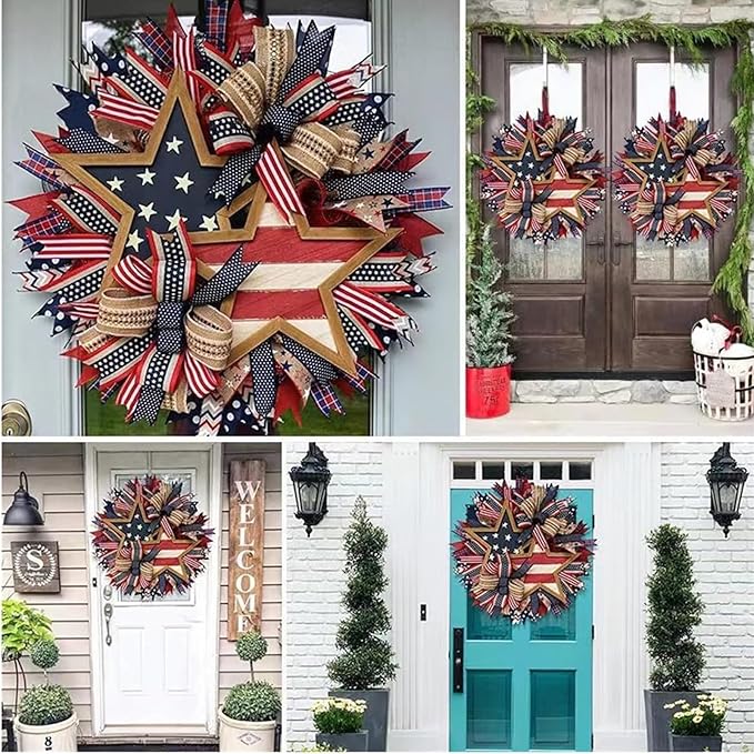 250th Anniversary Patriotic Wreath, 1776-2026 American Independence Day Wreath,16 in Red White Blue Front Door Wreath, Indoor Outdoor Home Decor for 4th of July, Memorial Day, Veterans Day (Z)