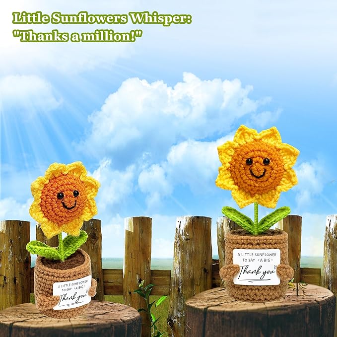 Thank You Gifts for Women Men - Crochet Sunflower Teacher Appreciation Gift for Her Him, Funny for Mom, Teacher, Sister, Emotional Support Small Cute Stuff Things, Collectible Doll