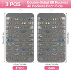 3 Pack Hanging Jewelry Organizer, 80 Clear Pockets earring organizer and storage, Accessories holder organizer for Closet, Jewelries, Necklace, Travel