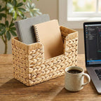 Woven Hanging Magazine Holder, Water Hyacinth Hanging Magazine Basket 11.8 x 4.3 x 7.9 Inch Wall Mounted Basket for Mail Woven Wall Magazines Rack with Handle for Home Office