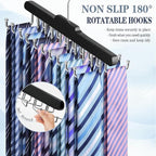 2PC Tie Rack Hanger for Closet Fitnice Upgraded Non Slip Tie Holder Organizer Space Saving with 20 Foldable Hooks Wooden Belt Hanger for Tank Tops Bras Cami Scarves,Black