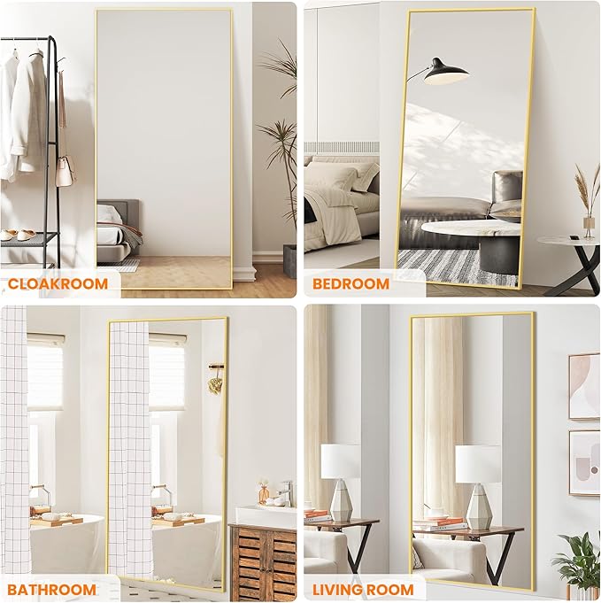 TRAHOME Full Length Mirror, 75"x35" Rectangle Standing Floor Full Body Mirror for Wall with Aluminum Alloy Frame for Bedroom, Living Room, Dressing Room(Gold)