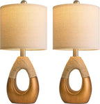 OYEARS 19" Table Lamps Set of 2, Boho Lamps for Living Room, Rustic Bedside Lamps for Bedroom, Farmhouse Rattan Table Lamp, Small Space Nightstand Lamp for Home Office (Bulb Not Included, Gold)