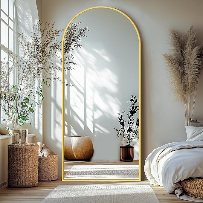 Delma Full Length Mirror, Large Floor Mirror for Wall, Bedroom, Bathroom, Living Room with Aluminium Frame (Stand, Arch 75x35-Gold)