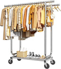 Heavy Duty Stainless Steel Rolling Clothes Rack with Mesh Shelf, Lockable Wheels & Anti-Slip Stoppers, Large Capacity Clothing Organizer for Bedroom, Laundry Room, 43.5" x 16.5" x 65.9", Silver