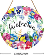 Harooni Welcome Spring Summer Floral Flowers Wreaths Sign for Front Door Decor Farmhouse Spring Wood Door Hanger Rustic Wooden Welcome Spring Hanging Door Wall Sign for Outdoor Outside Porch 12”x12”