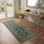 Vintage Botanical Dark Green Washable Runners for Hallways, 2x6 Runner Rug Non Slip Ultra-Thin, Boho Soft Hallway Rug Forest Green Carpet for Kitchen Bedroom Bathroom Laundry Room